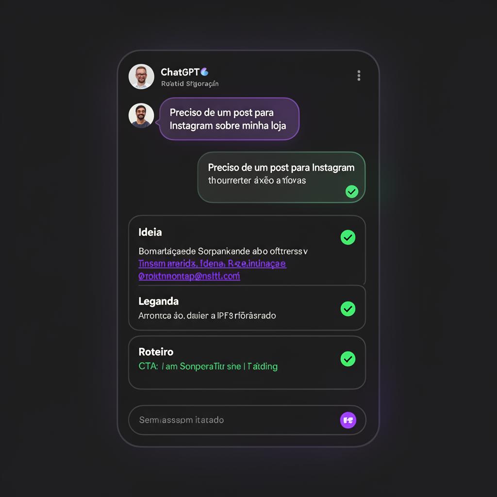Demonstração da ferramenta no ChatGPT: ideia, legenda, CTA e roteiro prontos